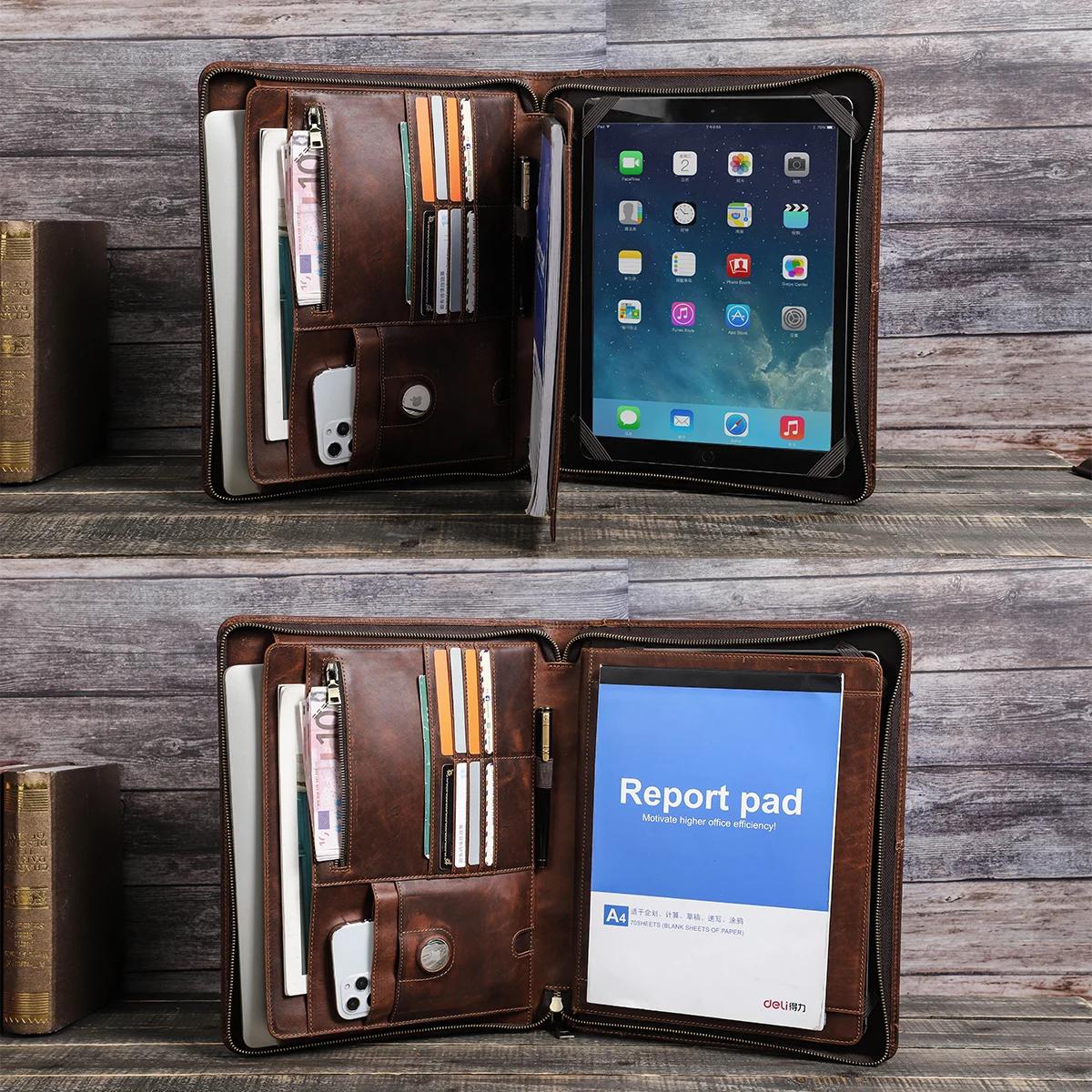 Étui Bombe en Cuir de Vache pour Macbook Pro Air 13, iPad Pro 13 12.9, Portefeuille, Dossier de Fich