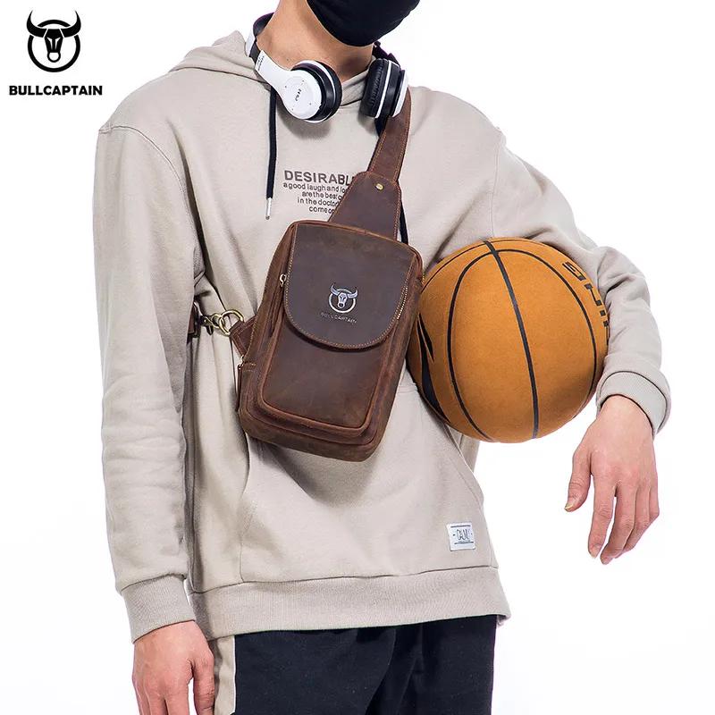 BULLCAPTAIN sacs à bandoulière pour hommes sac de poitrine en cuir Crazy Horse sacs à bandoulière en