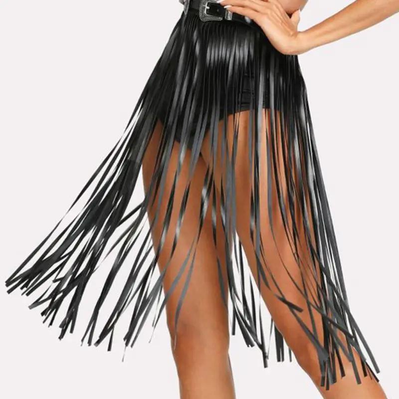 Jupe à franges en Faux pour femmes, taille haute, harnais avec boutons à pression, fête d'halloween,