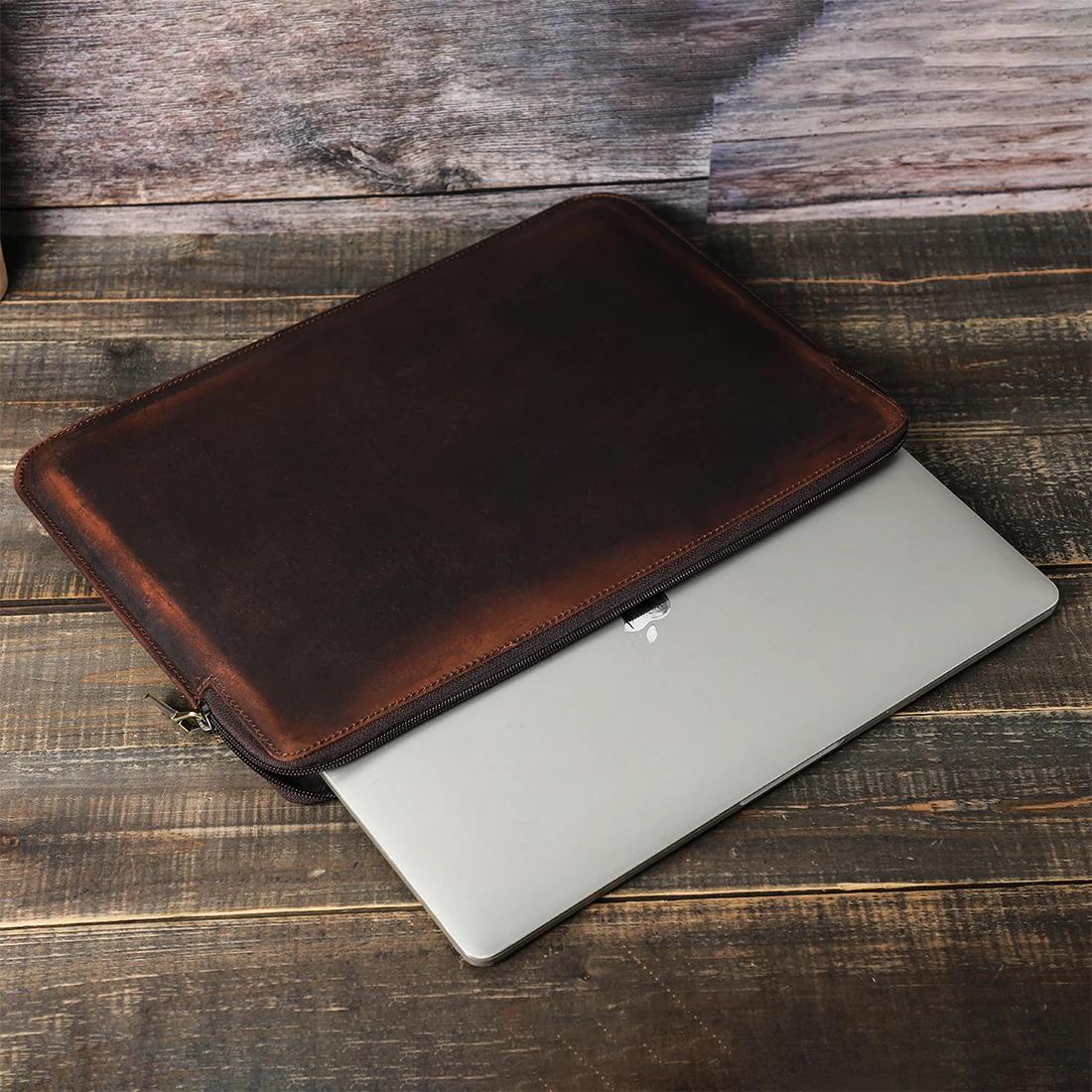 Étui Bombe pour Ordinateur Portable pour Homme, en Cuir de Vache, pour Macbook Air Pro 13 14 15 Pouc