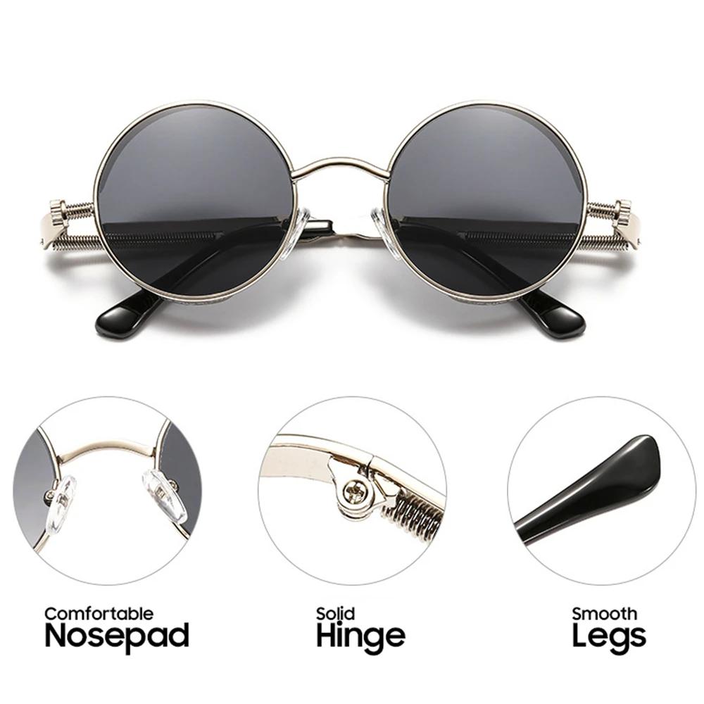VIVIBEE Lunettes de soleil vintage steampunk rouges pour hommes, lunettes rondes punk en alliage mét