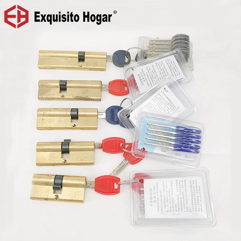 Support d'entrée européen 65 70 80 90 95mm, cylindre de serrure, clé AB, antivol, porte en laiton pu