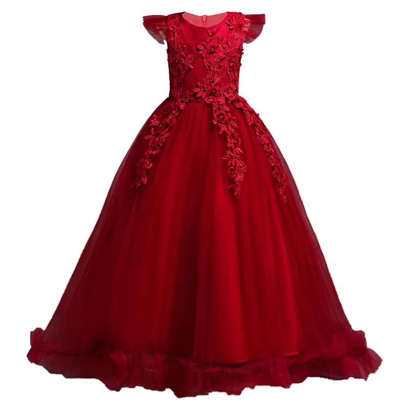 Robes longues en dentelle florale pour filles de 4 à 15 ans, tenue formelle sans manches, Costume de