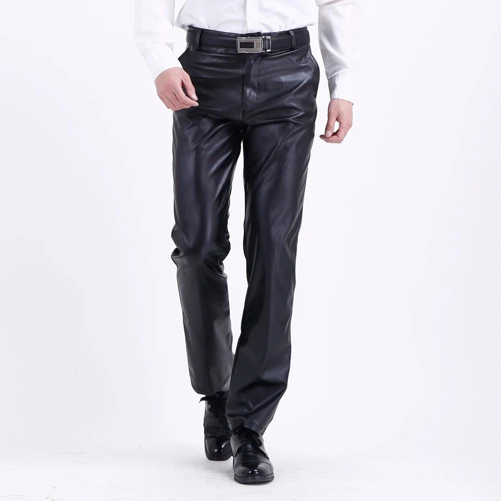 Pantalon en cuir pour hommes coupe droite élastique pantalon en cuir PU pantalon de moto mince