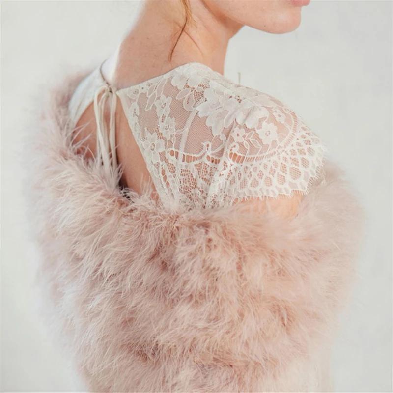 Luxueux autruche blanc plume Wrap mariée fourrure veste mariage haussement d'épaules manteau mariée