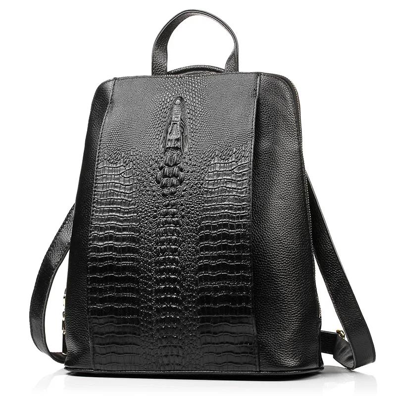 Sac à dos Zency en cuir de crocodile pour femme, 100 % véritable, sac de voyage, de travail ou d'éco