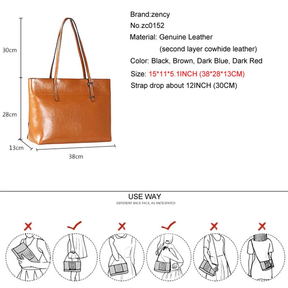 Zency nouveau marron femmes sac à main 100% en cuir véritable femme sac à bandoulière dames noir sac