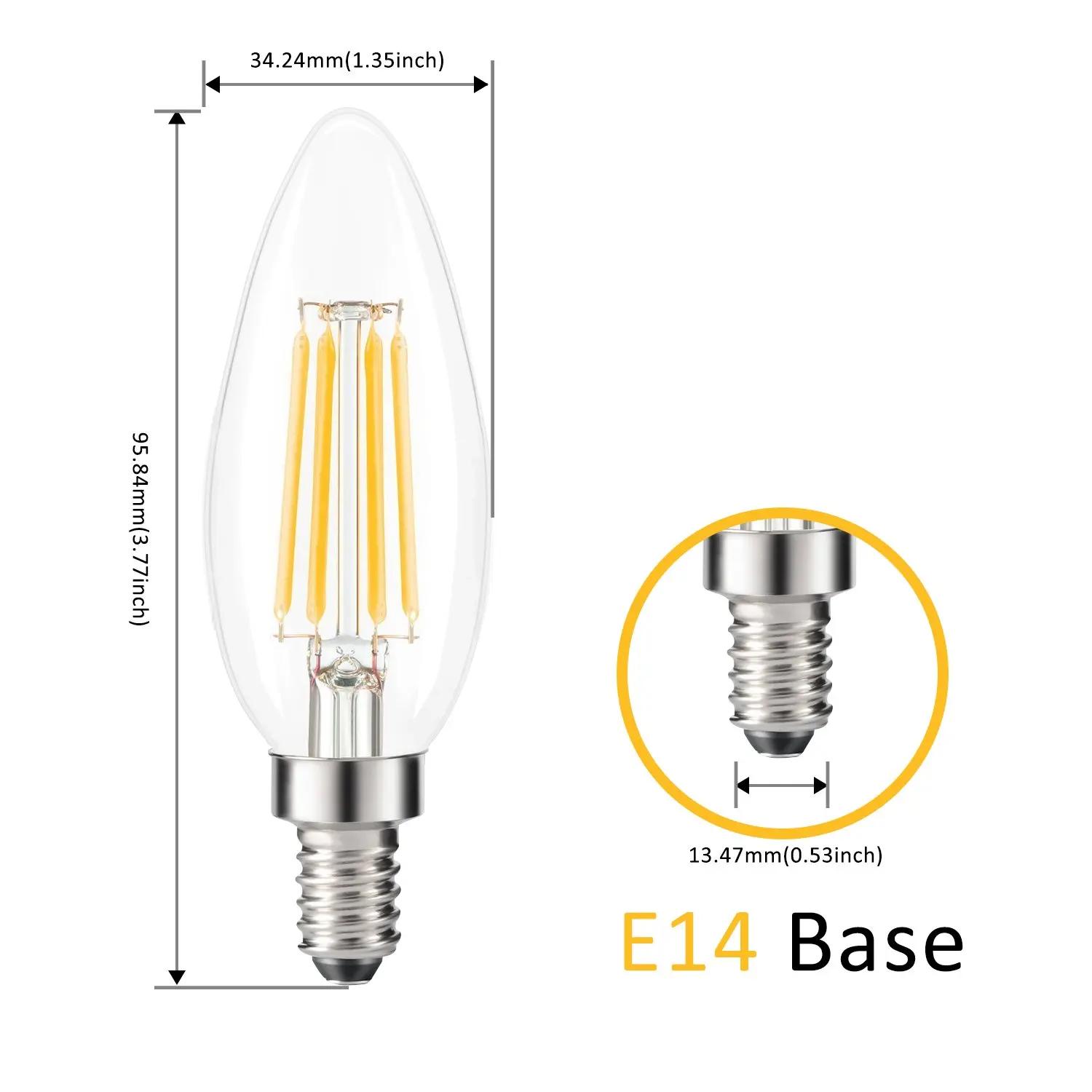 Ampoule Led à bougie C35 E14, Base de candélabre 4W 6W, ampoule Edison à intensité variable 2700K, b