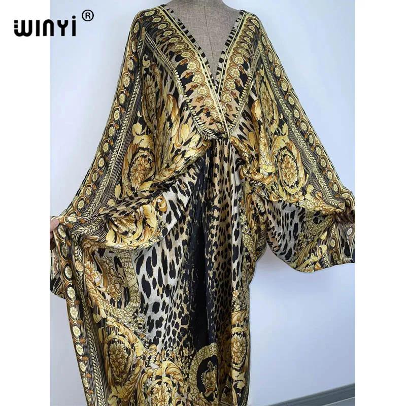 WINYI – caftan de plage Sexy, sensation de soie, rayonne, imprimé à la mode, Maxi, robes longues pou