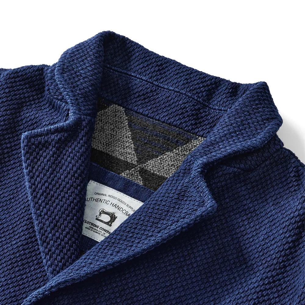 Veste indigo rétro d'Angleterre pour hommes, veste à revers optique rapCotton, manteau cardigan déco