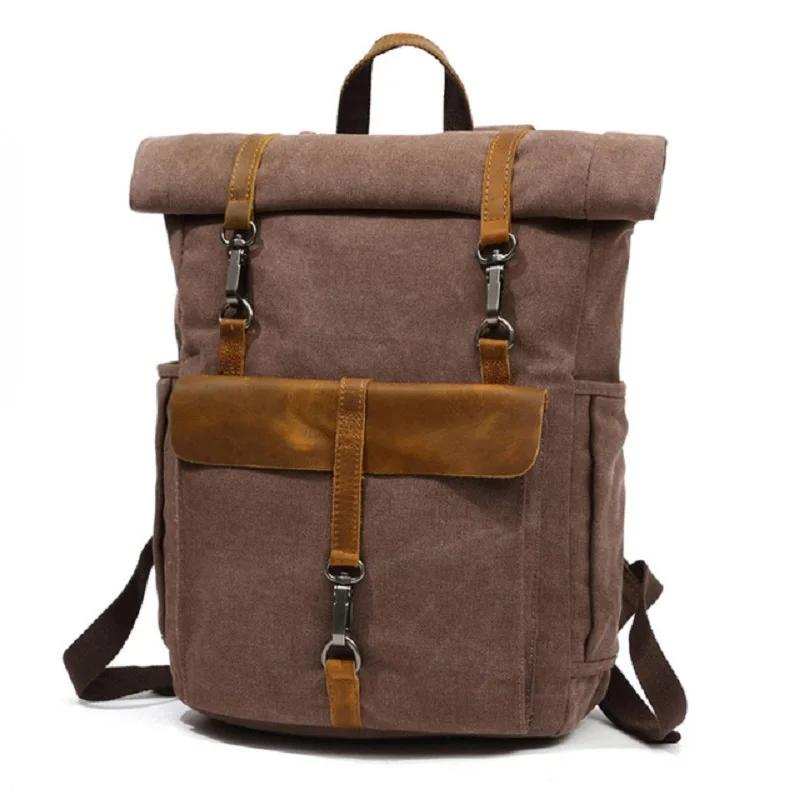 Vintage toile cuir sacs à dos voyage sac à dos pour ordinateur portable sacs d'école pour adolescent