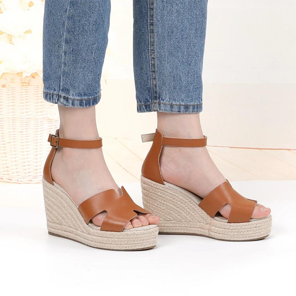Sandales à talons compensés sans lacets, chaussures à talons compensés pour robes, soldes d'été