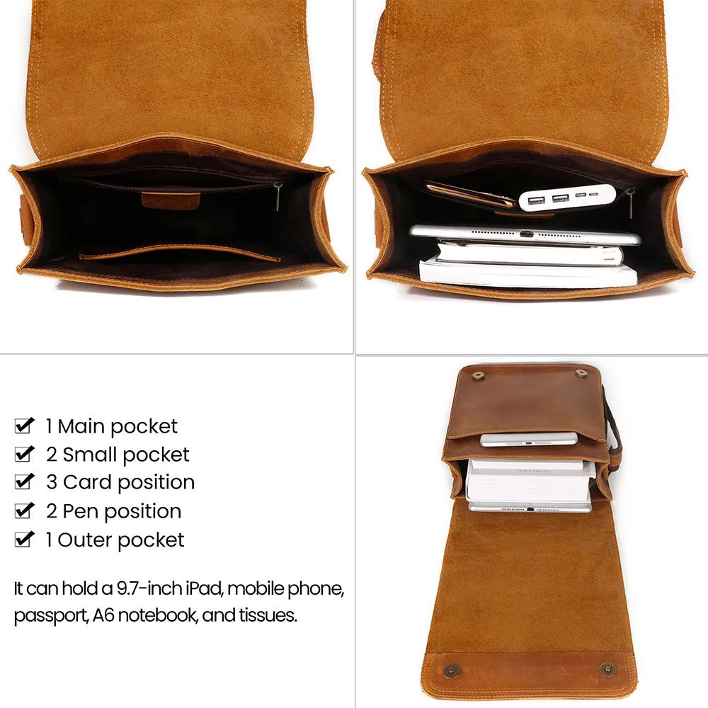 JOYIR petit sac messager en cuir véritable pour hommes sac à bandoulière à rabat décontracté sac à b