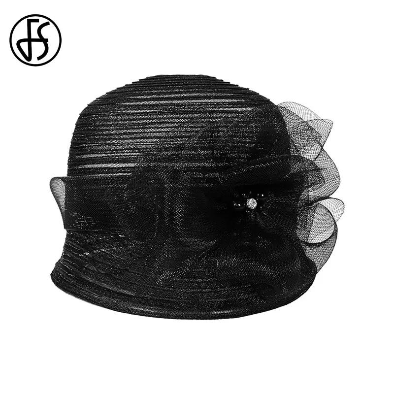 FS – chapeaux de soleil à large bord pour femmes, chapeaux de plage élégants, en Organza, à fleurs, 
