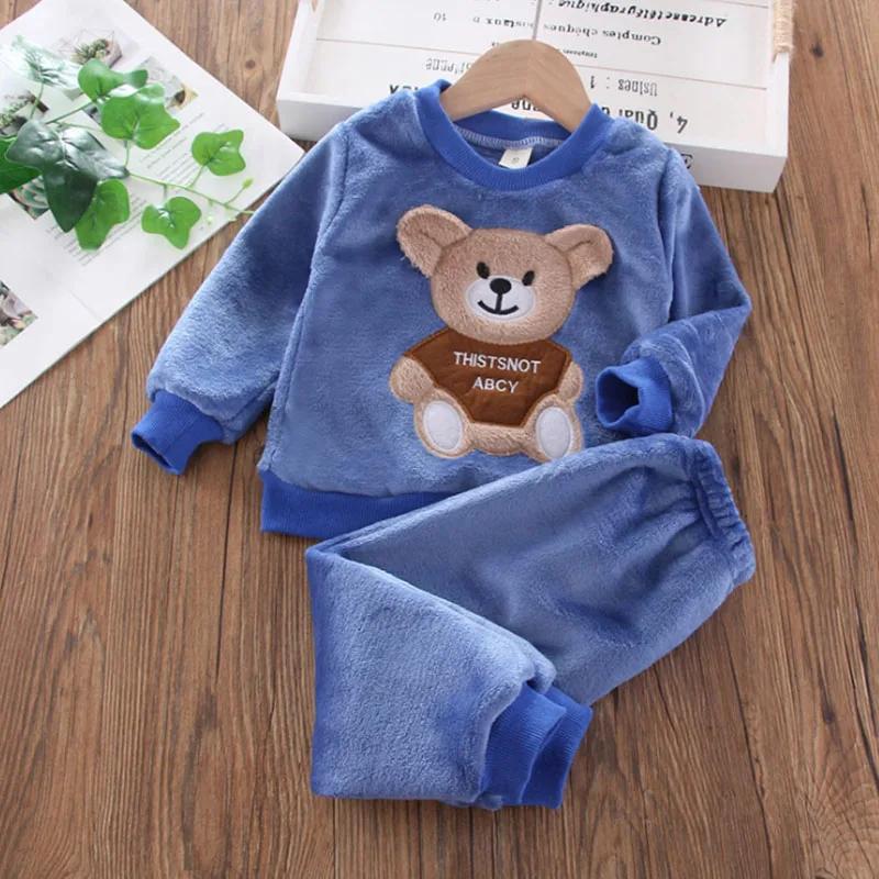 Nouveau hiver bébé filles garçons Homewear ensembles automne mode flanelle polaire vêtements enfants