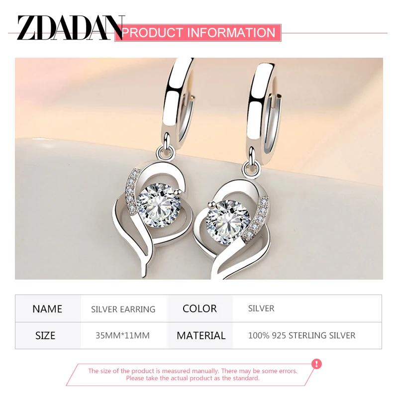 ZDADAN 925 en argent Sterling cristal Zircon boucle d'oreille pour les femmes bijoux de mode