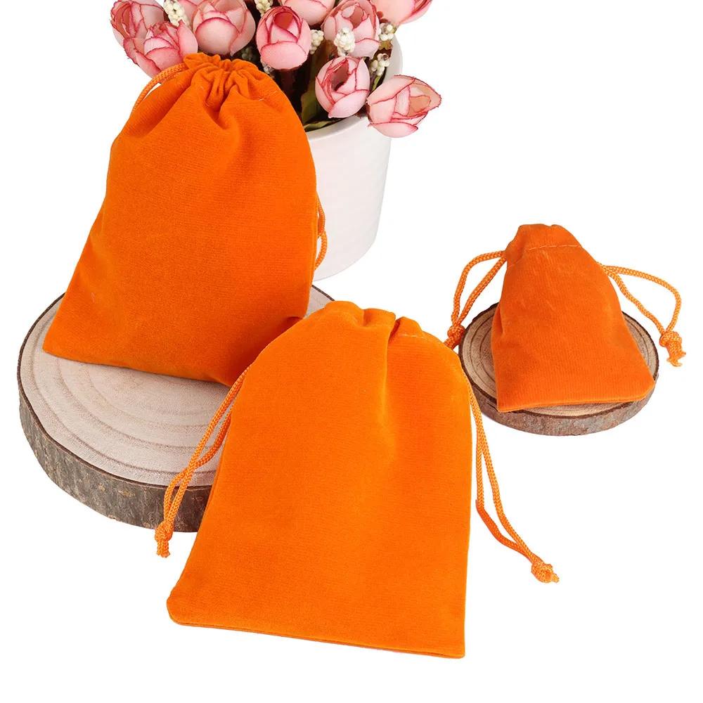 Sac cadeau en velours avec bord de couleur dorée, 25/50 pièces/lot, 5x7 7x9 9x12cm, sac d'emballage 