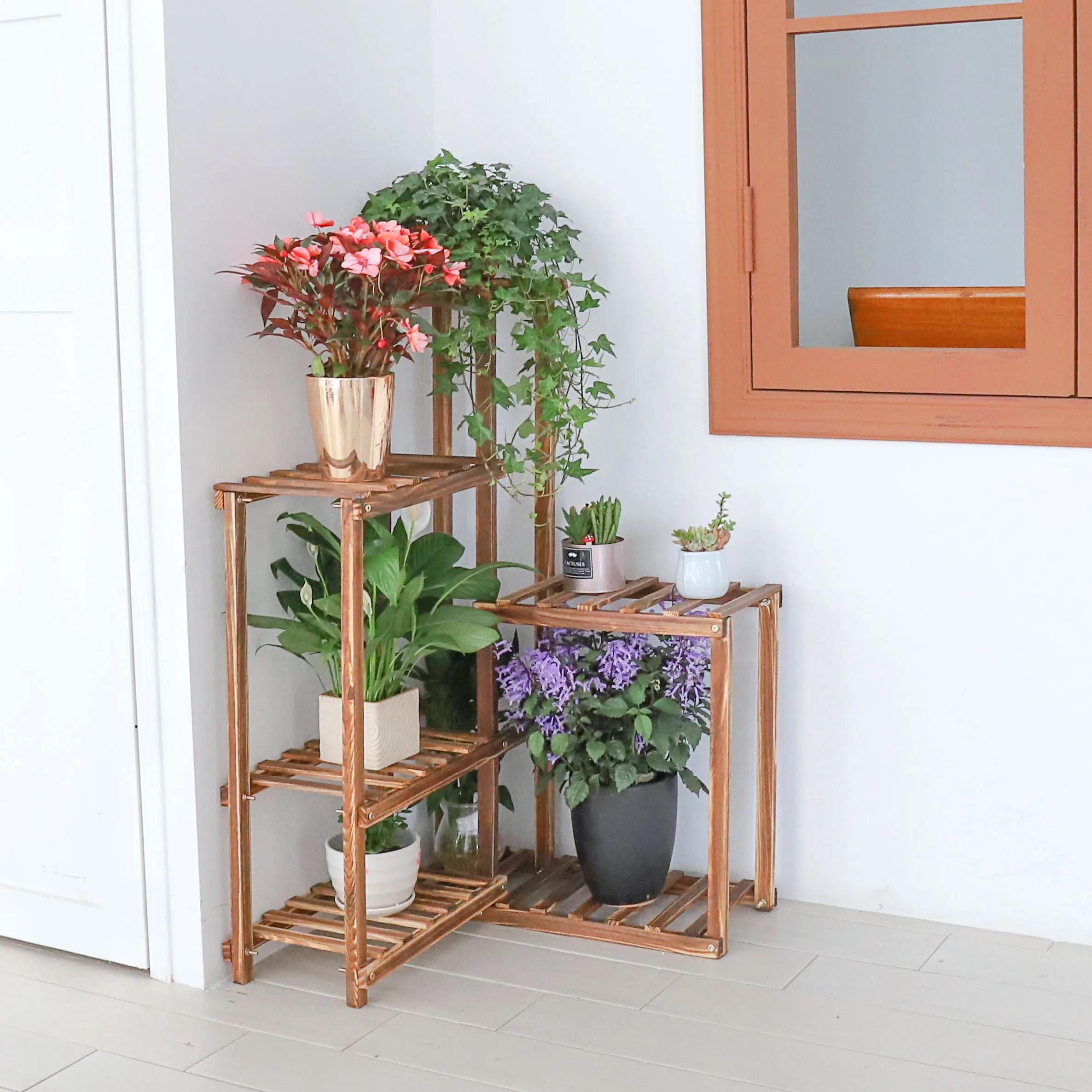 Support d'angle pour plantes, étagère en bois à 6 niveaux, jardin intérieur et extérieur, affichage 