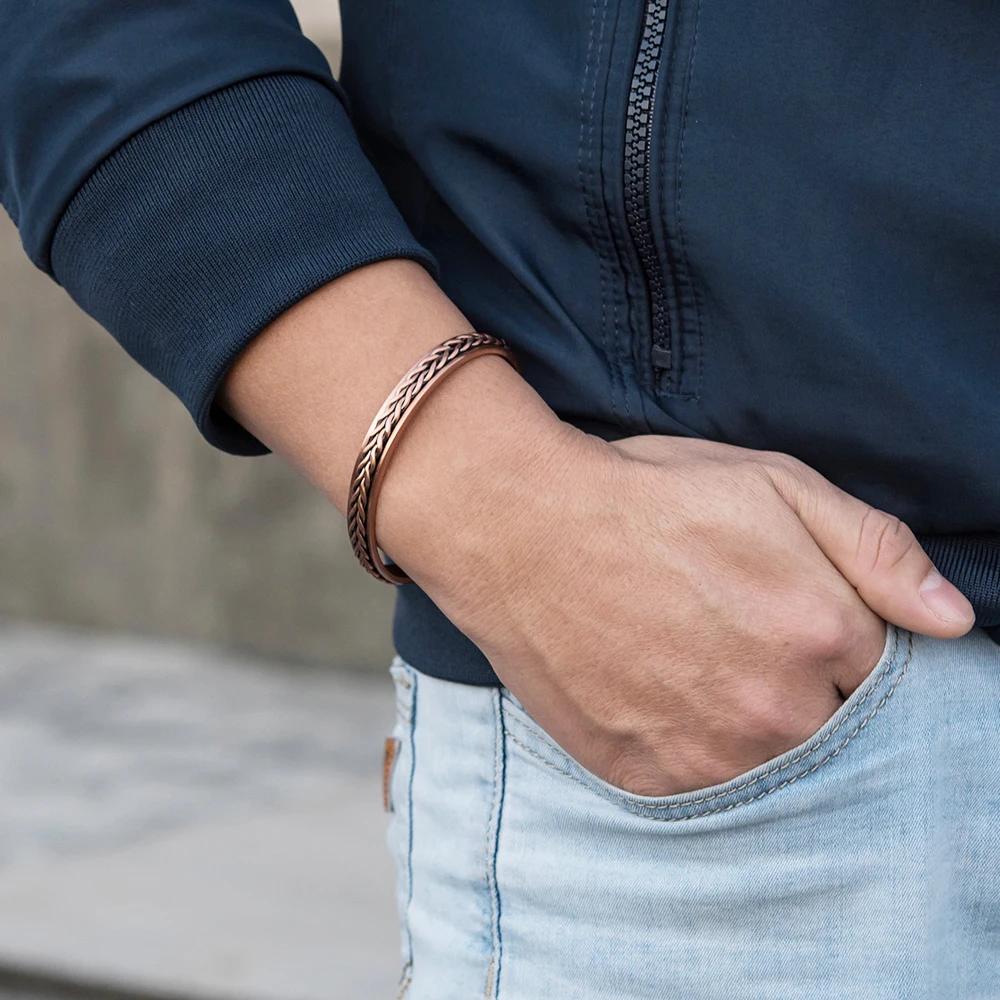 Bracelet magnétique torsadé en cuivre pur, bracelets à manchette réglables pour hommes et femmes, so