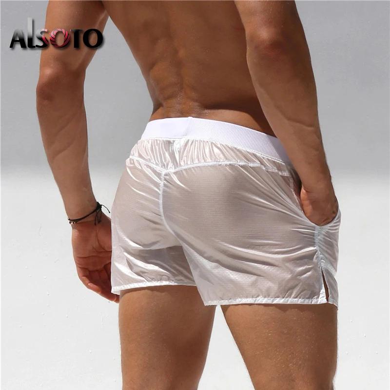 Short Transparent pour hommes, musculation, été, gymnases Sexy, entraînement, respirant, séchage rap