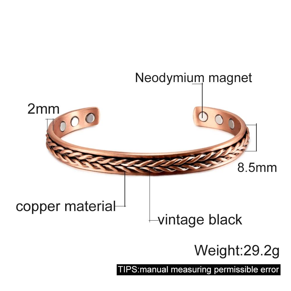 Bracelet magnétique torsadé en cuivre pur, bracelets à manchette réglables pour hommes et femmes, so