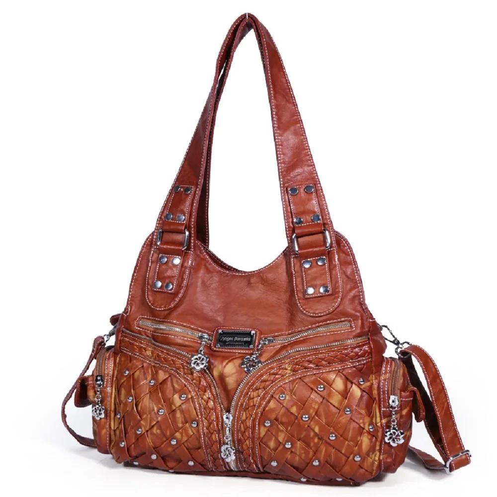 Sac vintage pour femmes, sac à bandoulière en PU violet, sac décontracté à plusieurs poches, sac mes