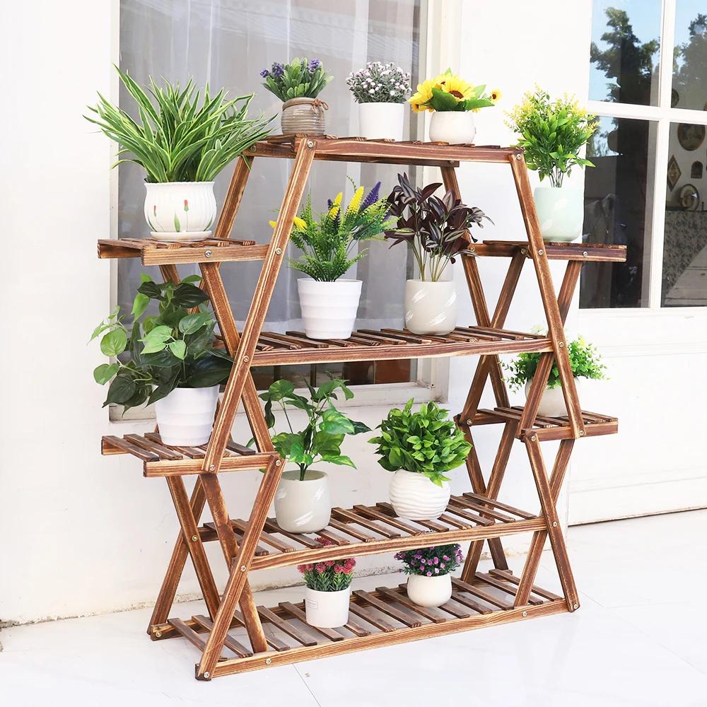 Grand support triangulaire pour plantes en bois, support de Pot de fleur d'intérieur à 6 niveaux, pr