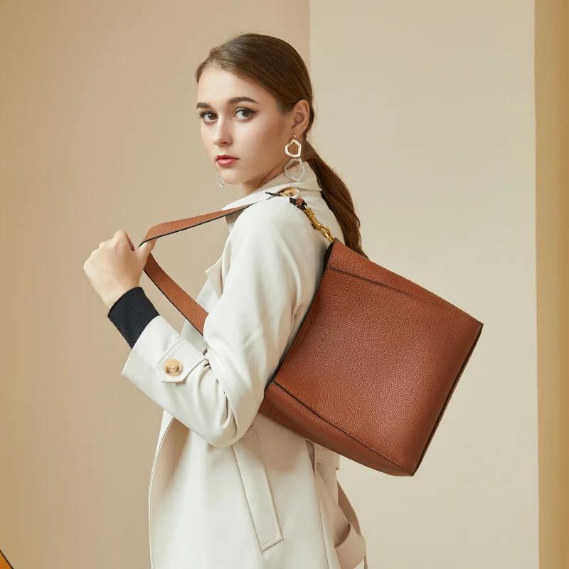Zency nouveau cuir véritable décontracté Shopper sac à bandoulière banlieue grand seau sac à main Si
