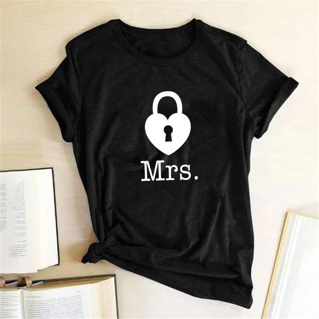 Couples T-shirt coeur clé serrure Mr mme imprimer Couple T-shirt été roi reine T-shirt décontracté h