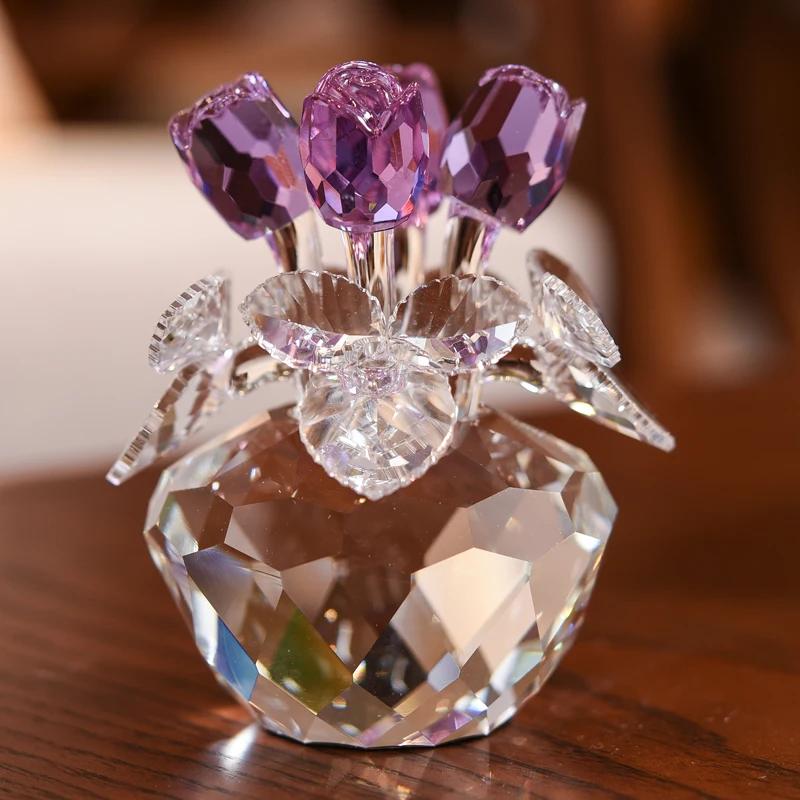 Figurines de roses en cristal, cadeau de saint-valentin pour elle, ornement de rêve en verre, presse