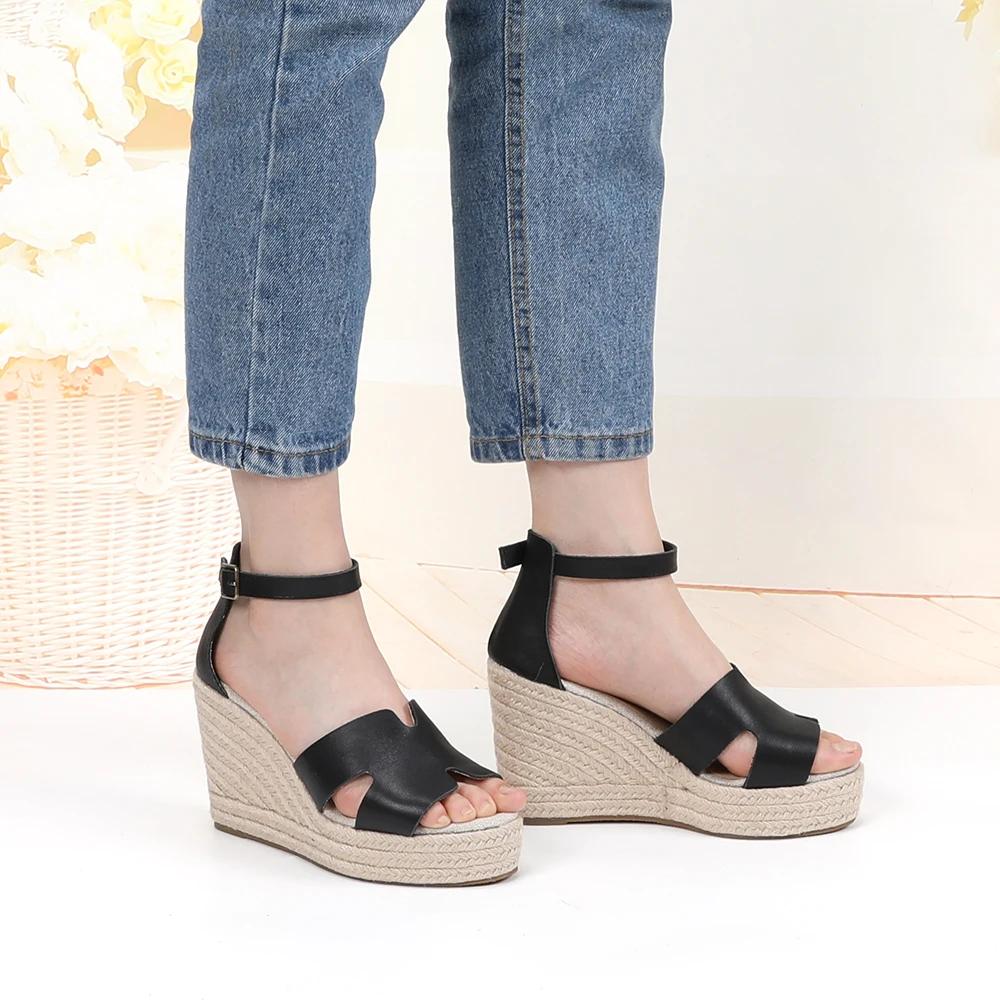 Sandales à talons compensés sans lacets, chaussures à talons compensés pour robes, soldes d'été