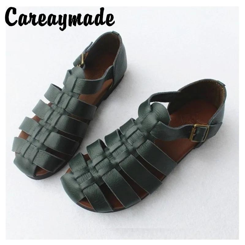Careaymade-Sandales d'été en cuir de cirhide première couche, chaussures plates japonaises rétro à s