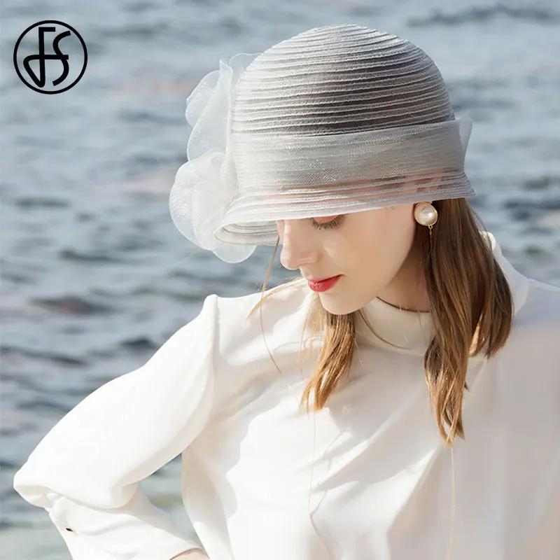FS – chapeaux de soleil à large bord pour femmes, chapeaux de plage élégants, en Organza, à fleurs, 