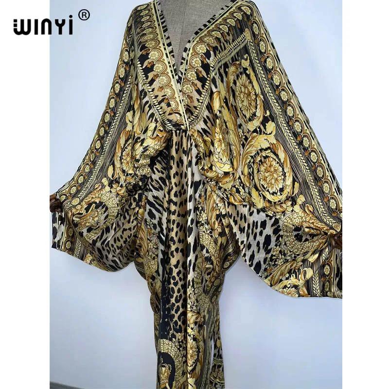 WINYI – caftan de plage Sexy, sensation de soie, rayonne, imprimé à la mode, Maxi, robes longues pou