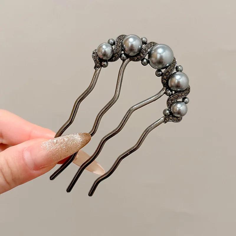 Peignes à cheveux en métal en forme de U, fourchette à cheveux avec pompon en perles, épingles à che