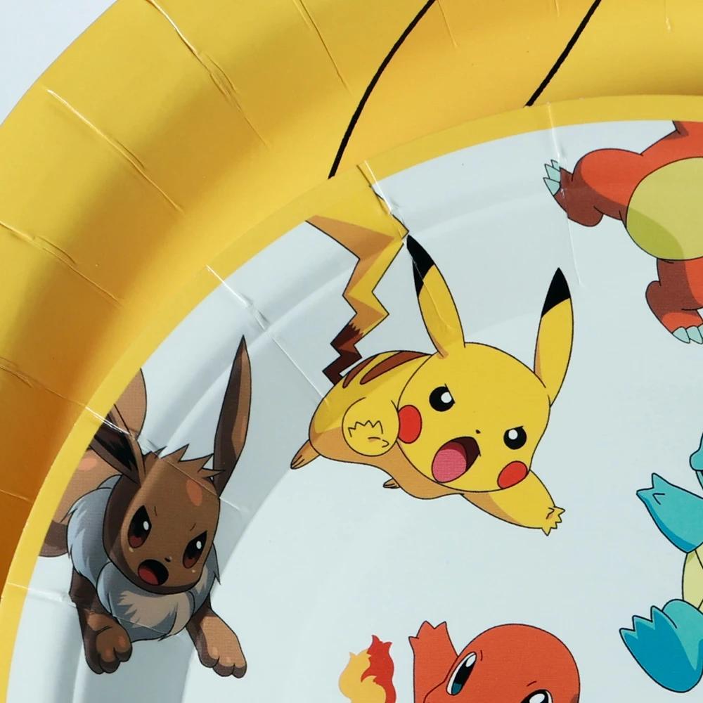 Vaisselle Pokemon Pikachu, 60 pièces, décoration d'anniversaire, gobelets jetables, assiettes, servi