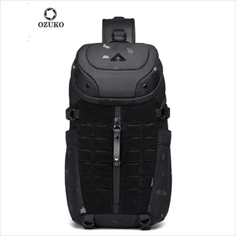 Ozuko-Sac à bandoulière étanche pour homme, sac de poitrine, sac à bandoulière antivol, USB, message