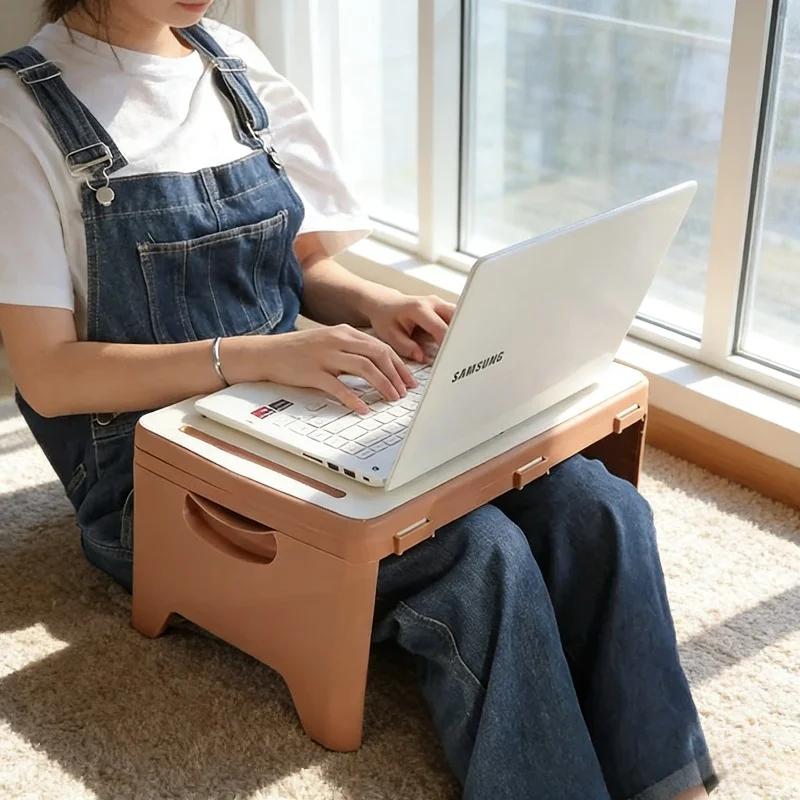 Table pliante pour ordinateur portable avec compartiments de rangement - Plateau robuste pour ordina