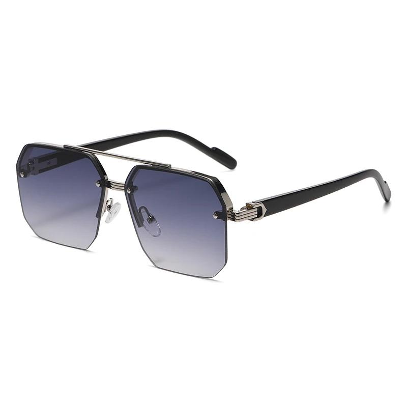 Lunettes de soleil carrées en métal pour hommes, demi-monture, ongles de riz, tendance décontractée,