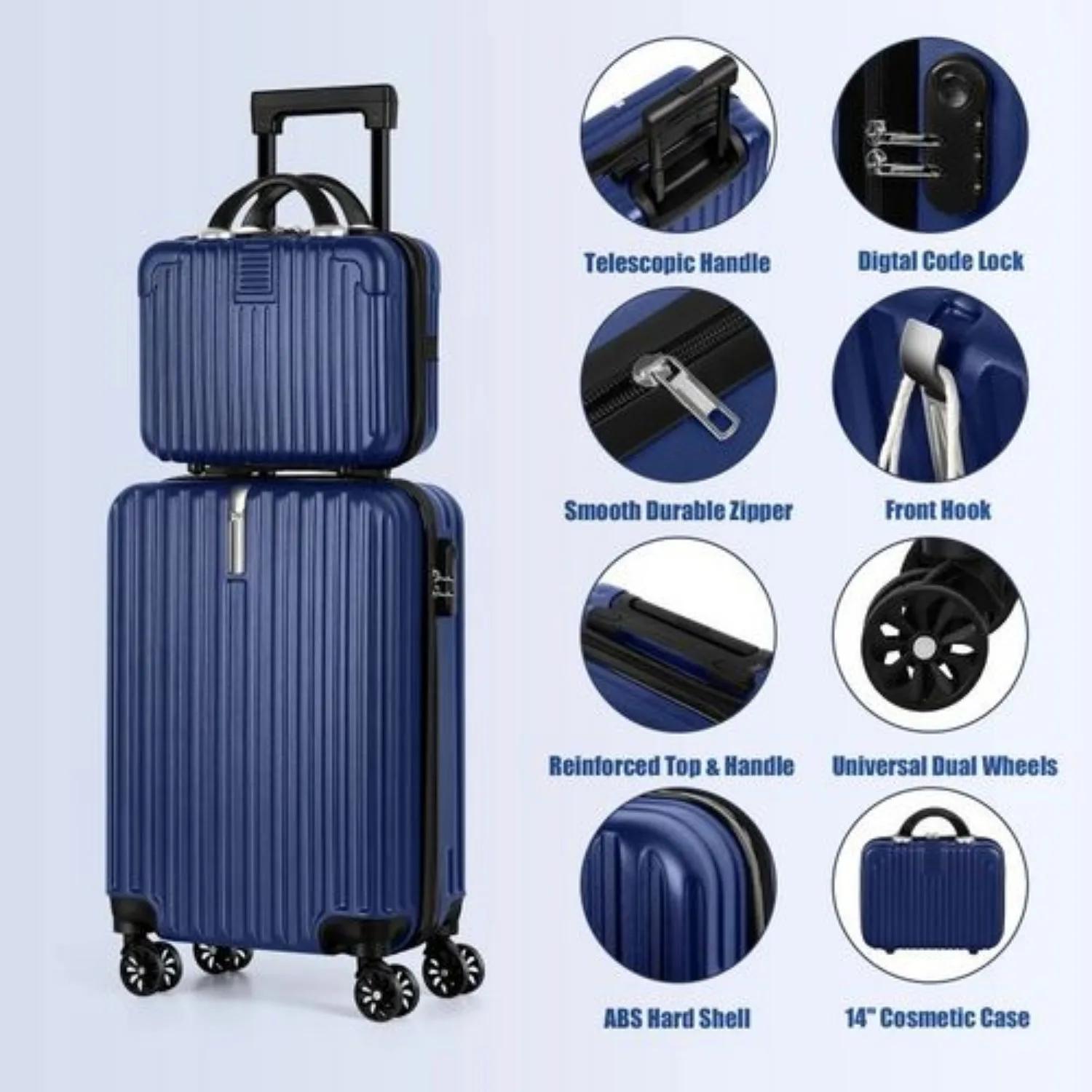 Ensemble de bagages rigides 2 pièces (20"+14") - Spinner gigogne avec 360 °   Roues et serrure TSA, 