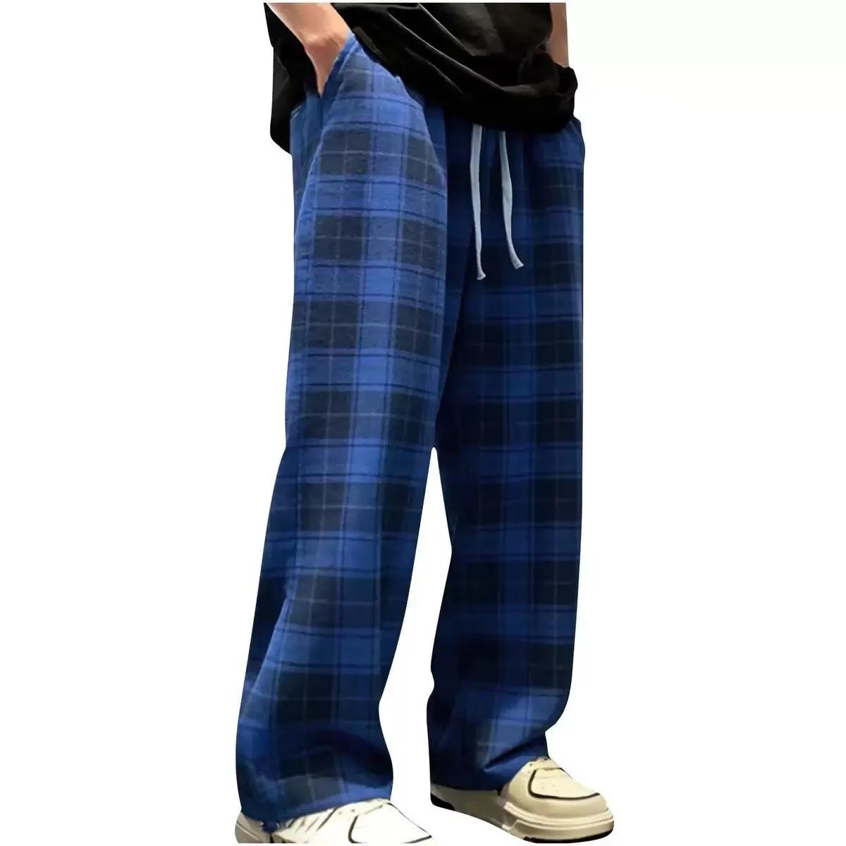 Pantalon droit à carreaux rouges pour hommes, pantalon de sport américain à la mode, décontracté, am