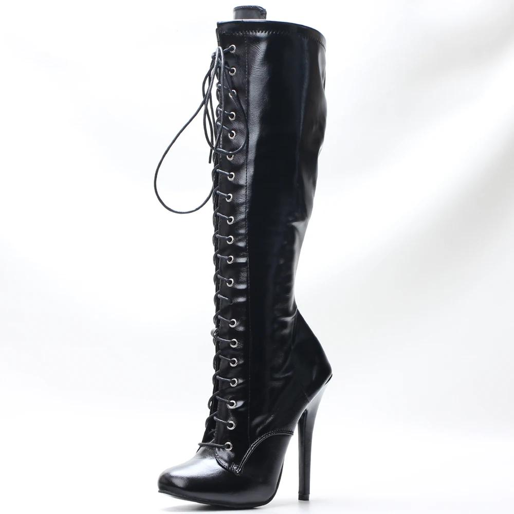 Bottes vintage à talons aiguilles de 5 pouces, bottes sexy à lacets hautes au genou