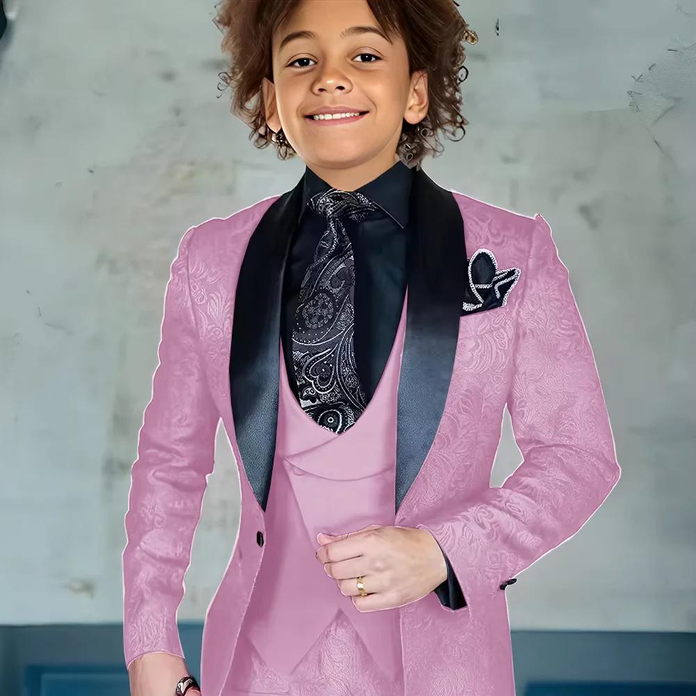Costume Jacquard pour garçon, Blazer, gilet, pantalon, ensemble 3 pièces, Tuxedos de mariage pour en
