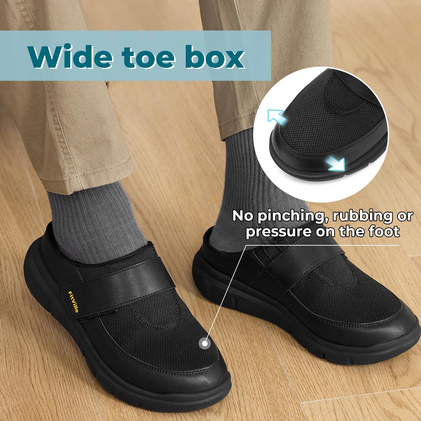 FitVille – pantoufles larges pour hommes, mules à enfiler, sabots pour pieds enflés, sangle réglable