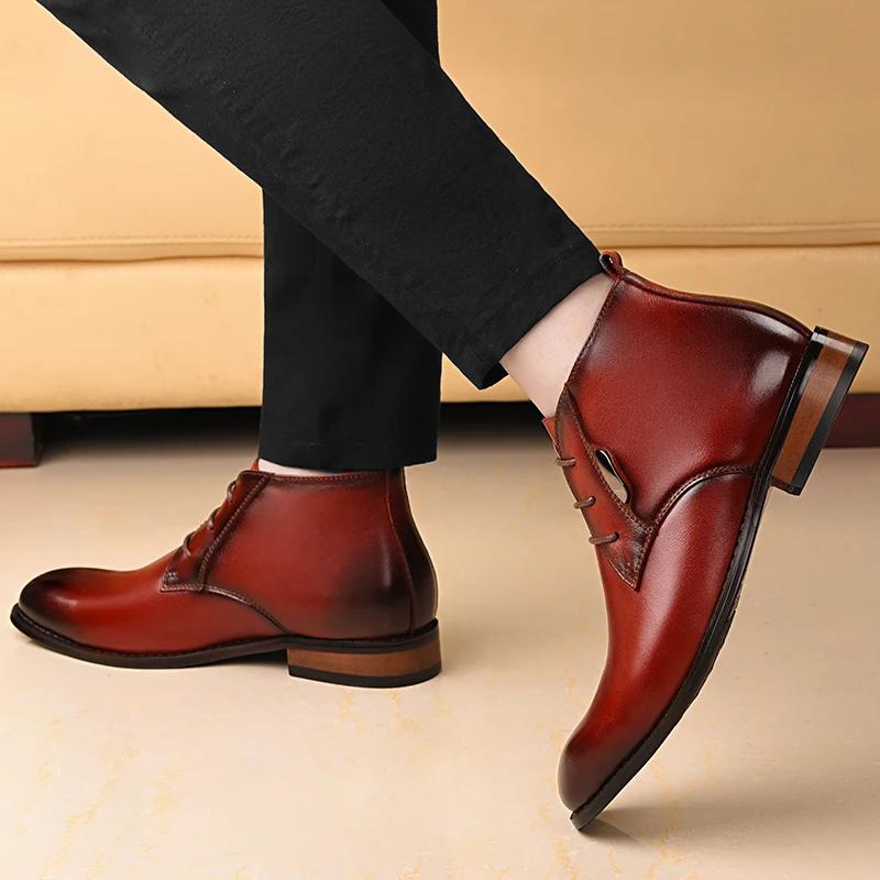 Bottes de neige en cuir véritable pour hommes, chaussures plates d'affaires, bottes de rinçage, zone