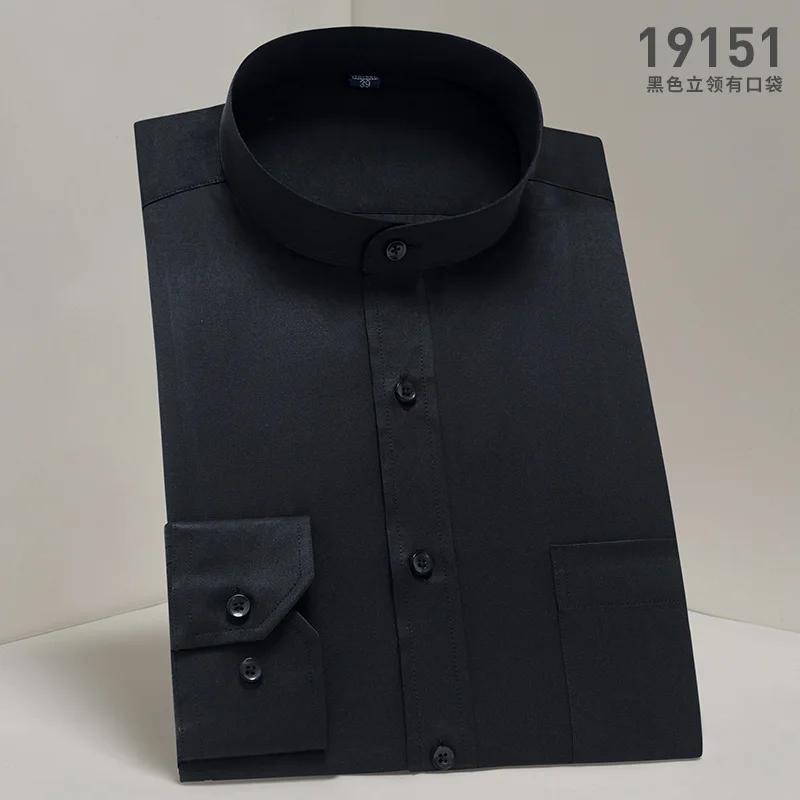 Chemise à col montant pour hommes, classique, col rond, coupe slim, col vertical, manches longues, c