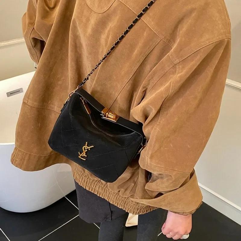 Nouveau sac à chaîne matelassé brodé pour femme, mini sac carré élégant à poignée supérieure, sac à