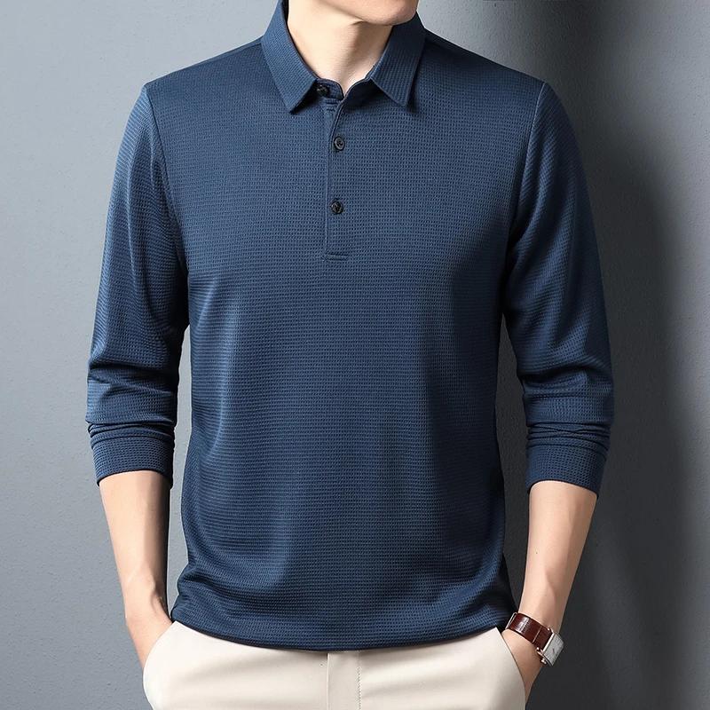 Polo d'affaires décontracté à manches longues pour hommes, T-shirt d'été confortable
