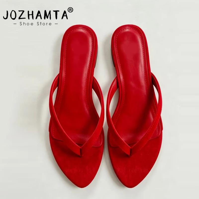 JOZHAMTA – sandales plates en cuir véritable pour femmes, chaussures d'été à la mode, tongs pour dam