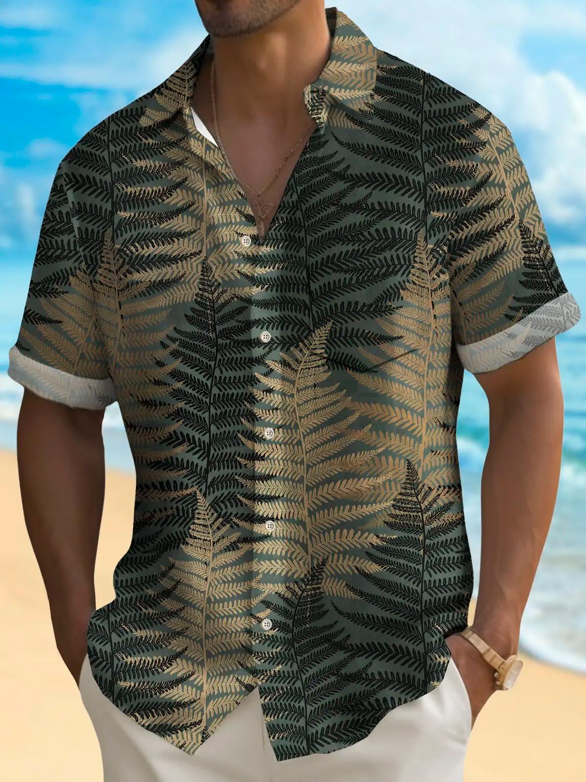 Chemise homme manches courtes hawaïenne bleu palmier imprimé bouton chemise été plage chemise Campin